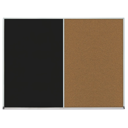 United Visual Products Double Door Radius Corkboard, 60"x36", Bla UV7004RC-BLACK-BUFF